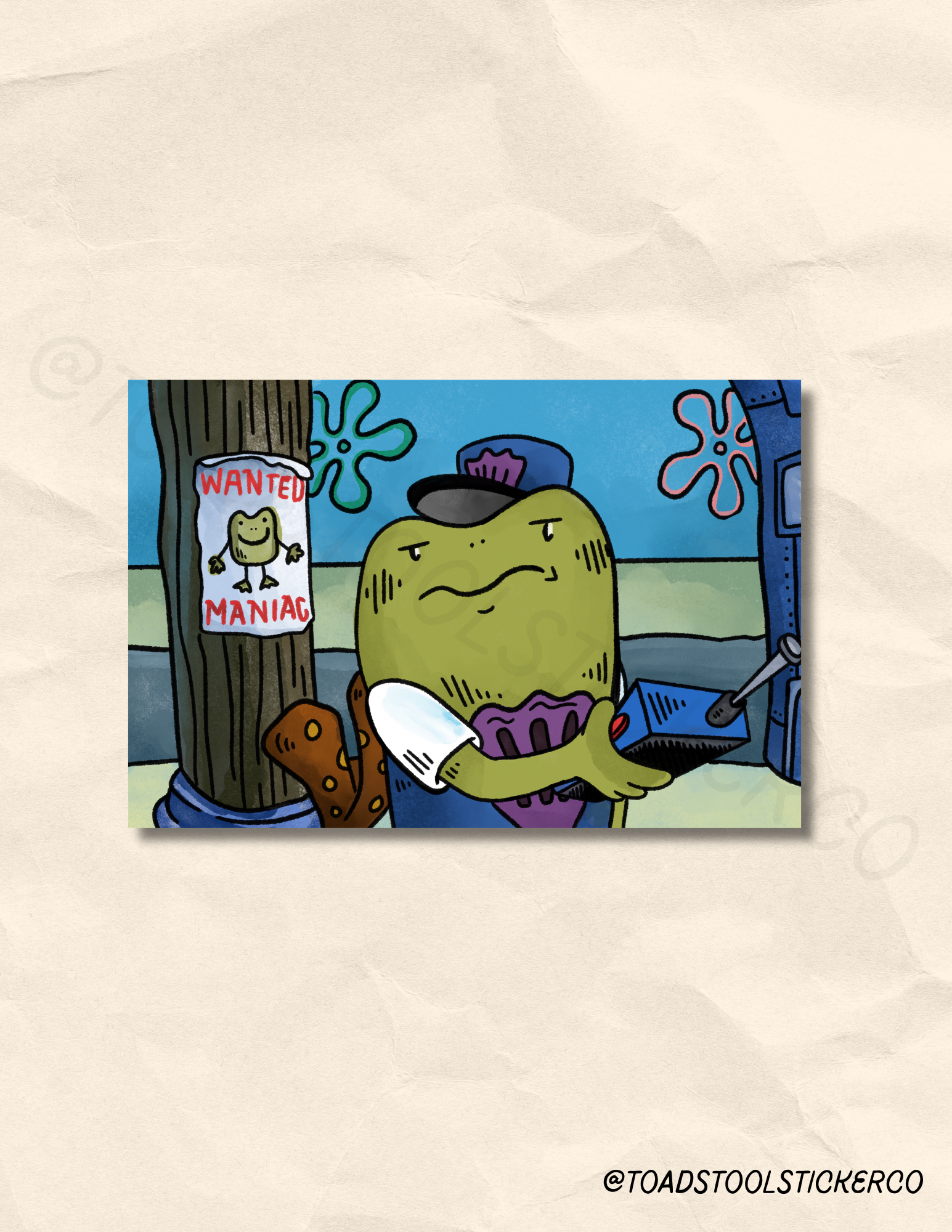 Frog Maniac Wanted Parody 4 x 6 in Print